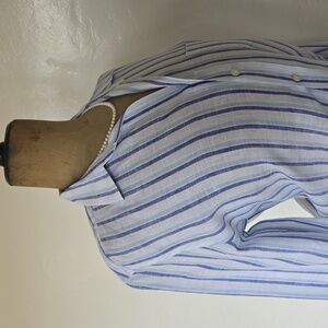 Frank & Eileen Blue and White Stripe Linen Casual Button Down Shirt "BARRY" Sz M